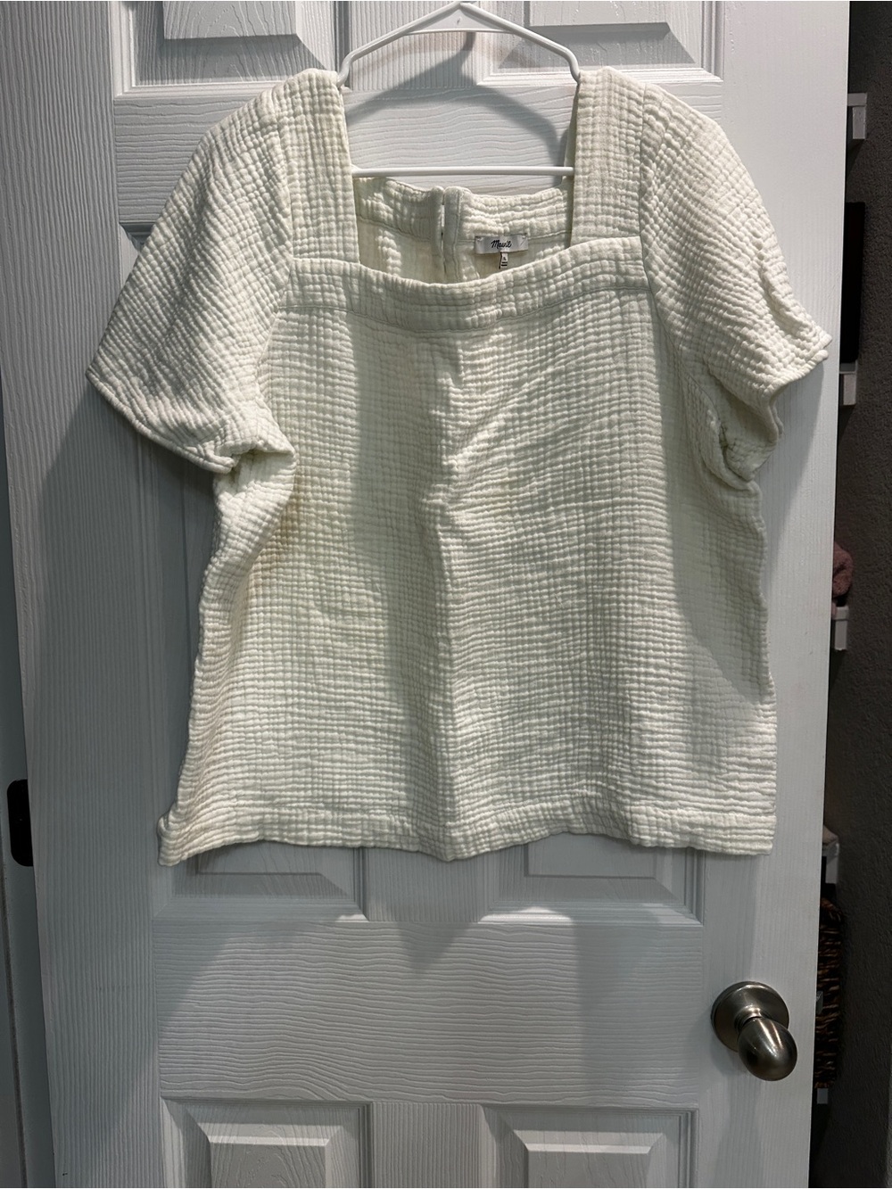 Madewell Cream Textured Square-Neck Short Sleeve Top